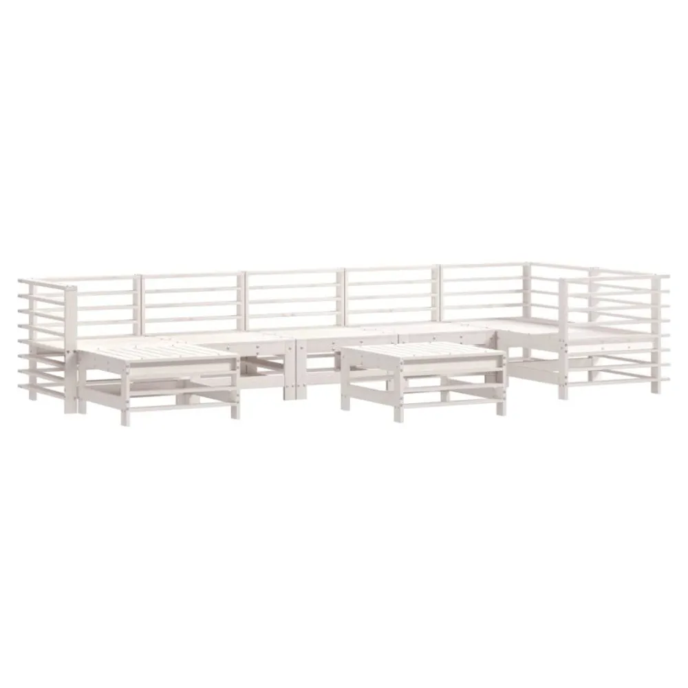 Sedia con Braccioli Set Divani da Giardino 8pz con Cuscini Legno Massello Bianco