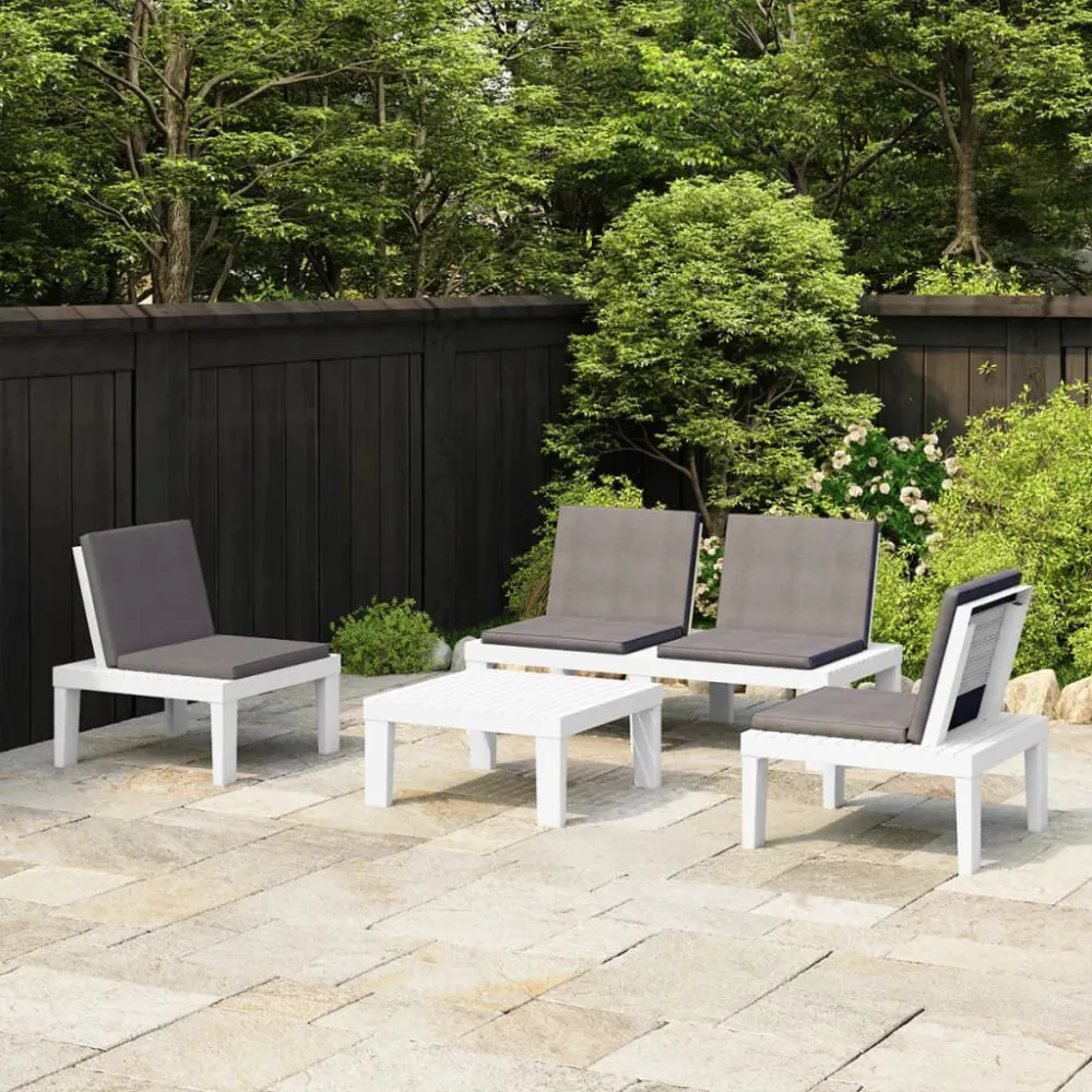 Sedia con Braccioli Set Divani da Giardino con Cuscini 4 pz Plastica Bianco