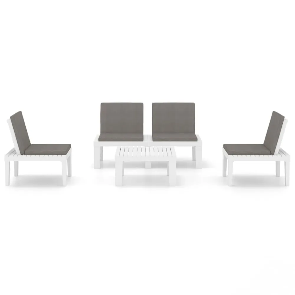 Sedia con Braccioli Set Divani da Giardino con Cuscini 4 pz Plastica Bianco