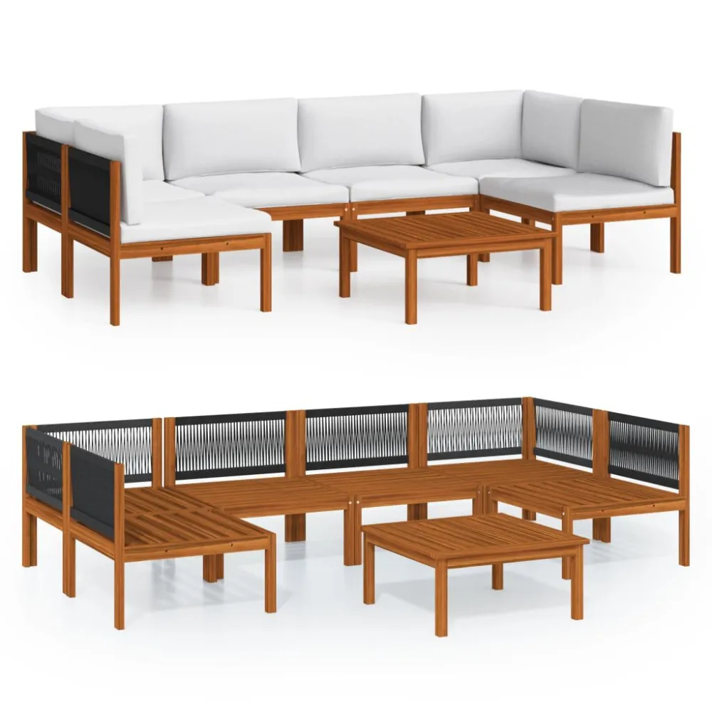Sedia con Braccioli Set Divani da Giardino 7 pz con Cuscini Crema Massello Acacia