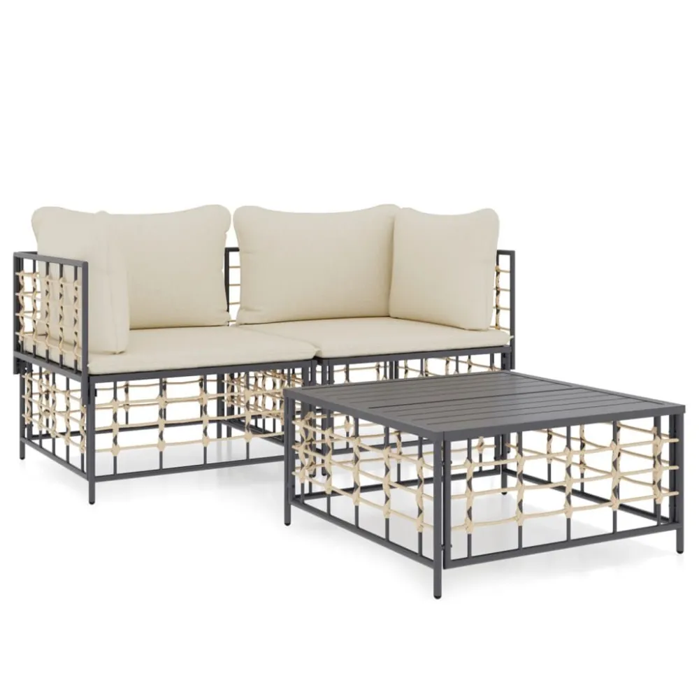 Sedia con Braccioli Set Divani da Giardino 3 pz con Cuscini Antracite Polyrattan