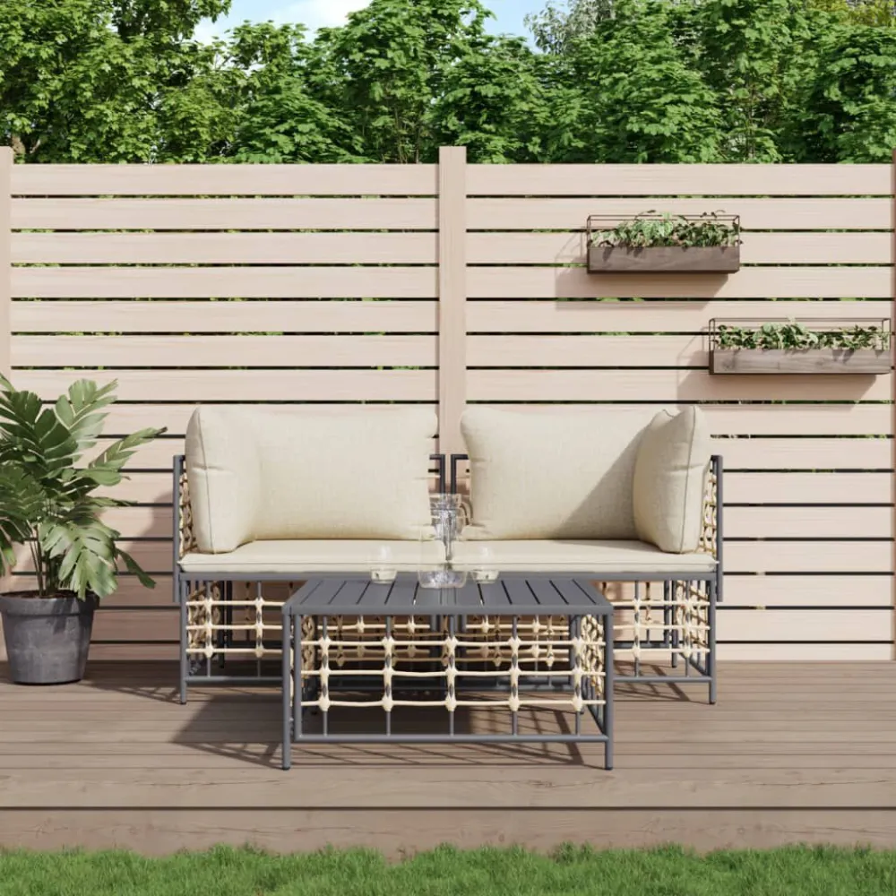 Sedia con Braccioli Set Divani da Giardino 3 pz con Cuscini Antracite Polyrattan