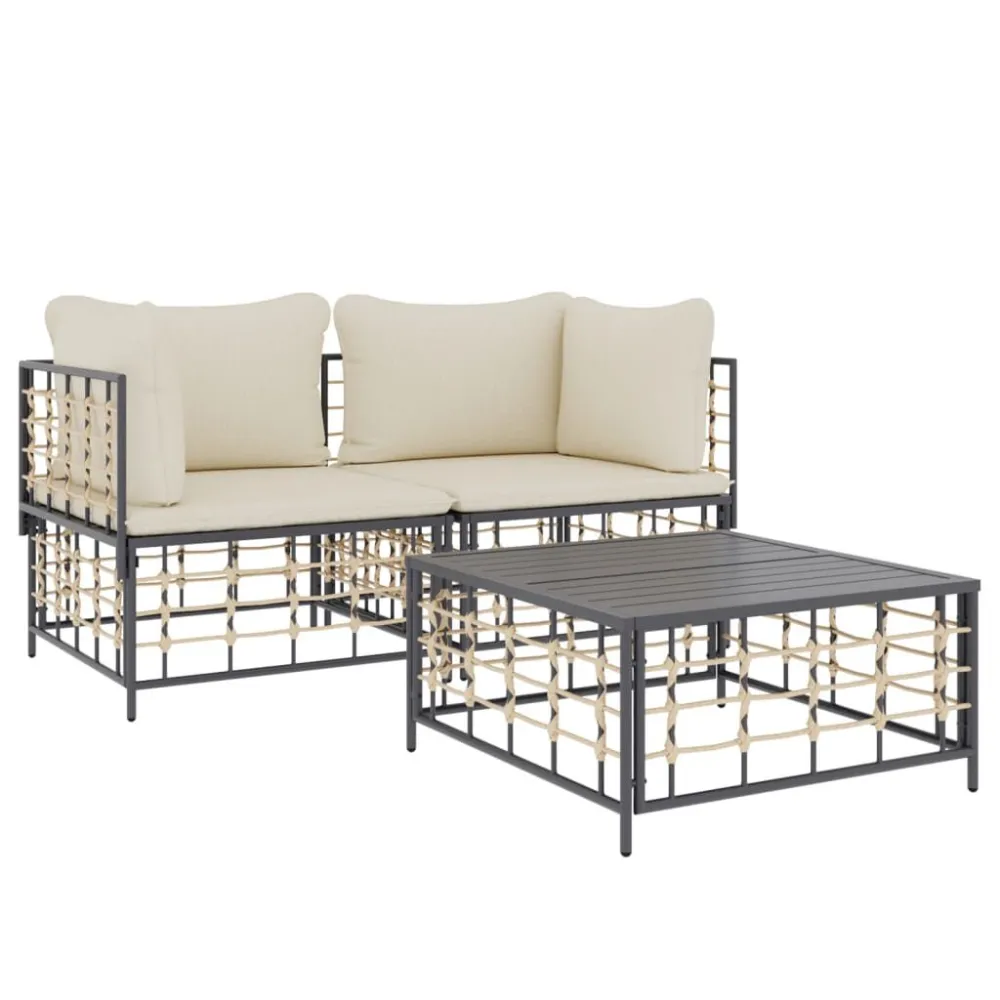 Sedia con Braccioli Set Divani da Giardino 3 pz con Cuscini Antracite Polyrattan