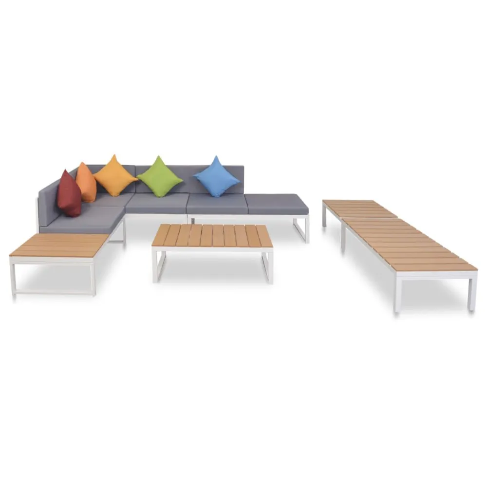 Sedia con Braccioli Set Divani da Giardino 5 pz con Cuscini Alluminio e WPC