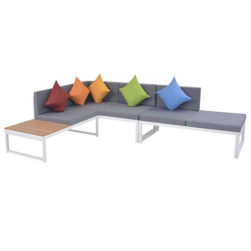 Sedia con Braccioli Set Divani da Giardino 5 pz con Cuscini Alluminio e WPC