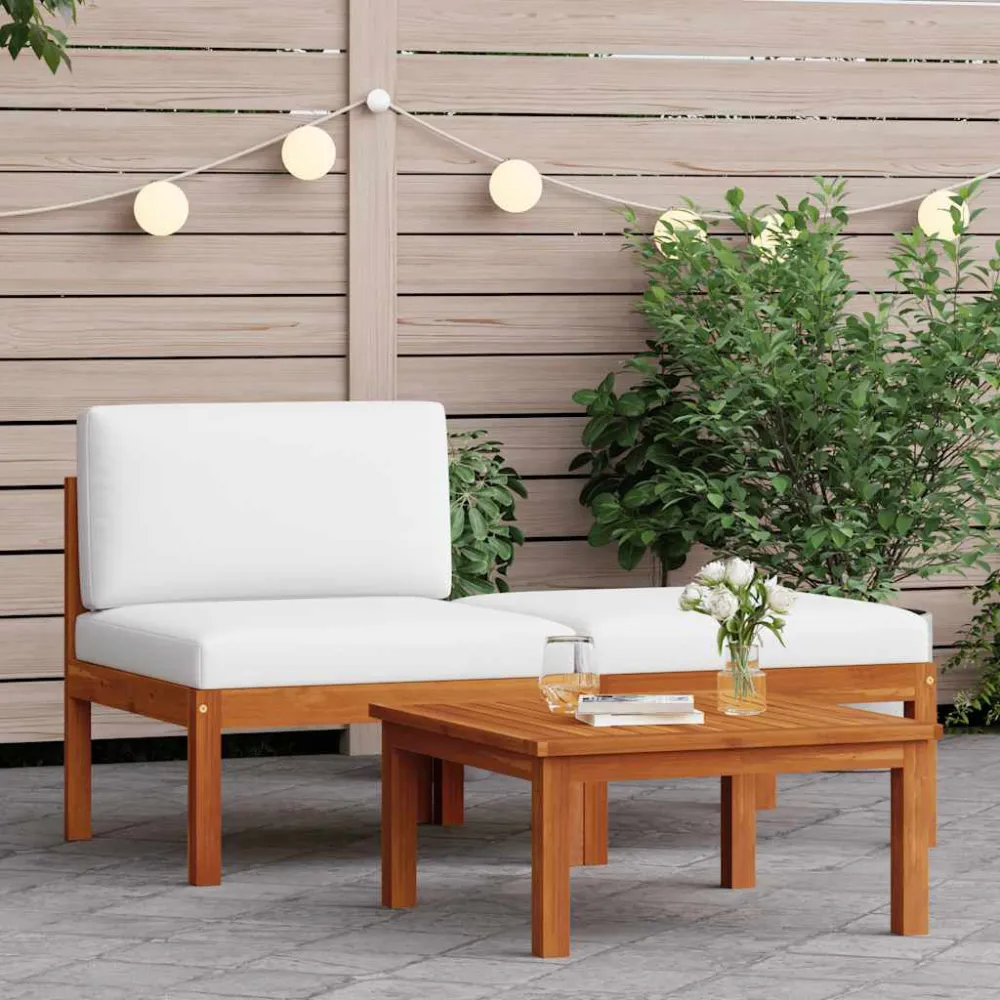Sedia con Braccioli Set Divani da Giardino 3 pz con Cuscini Massello d'Acacia
