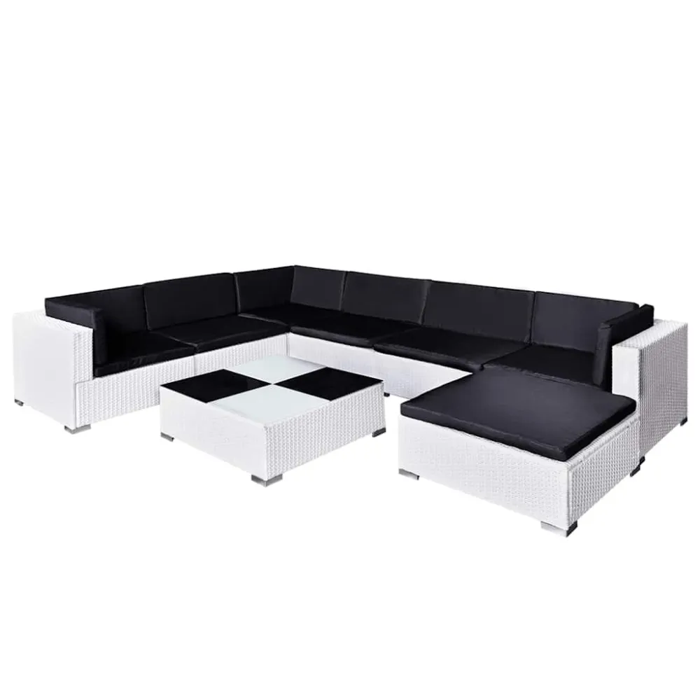 Sedia con Braccioli Set Divani da Giardino 8 pz con Cuscini Polyrattan Bianco