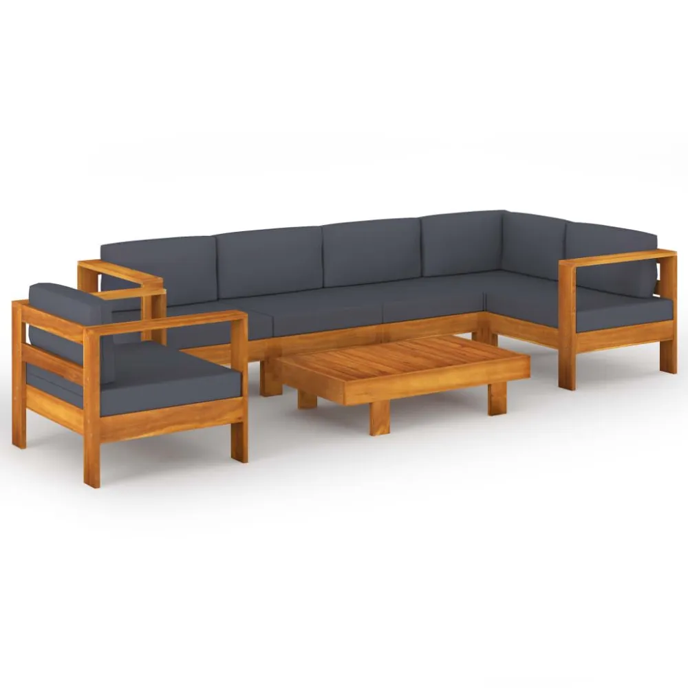 Sedia con Braccioli Set Divani Giardino 7 Posti Cuscini Grigi Cupo Massello Acacia