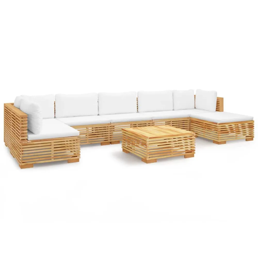 Sedia con Braccioli Set Divani da Giardino 8 pz con Cuscini Legno Massello di Teak