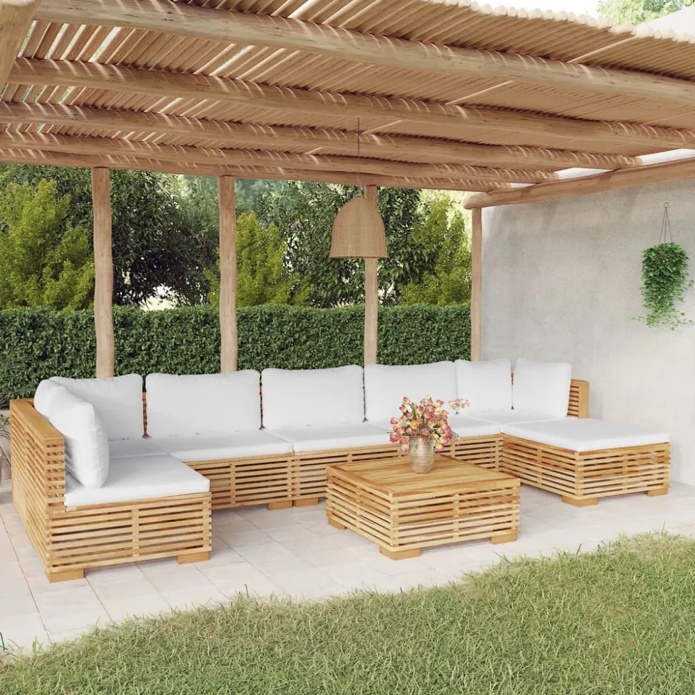 Sedia con Braccioli Set Divani da Giardino 8 pz con Cuscini Legno Massello di Teak