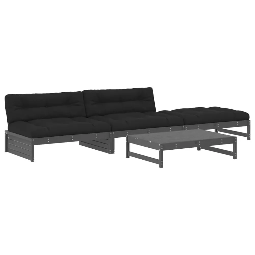 Sedia con Braccioli Set Divani da Giardino 4pz con Cuscini Legno Massello Grigio