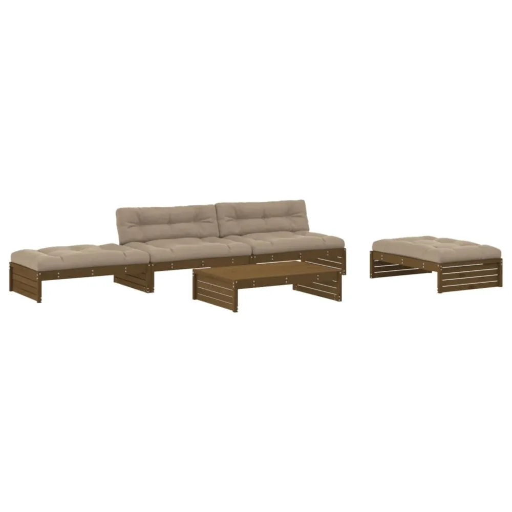 Sedia con Braccioli Set Divani da Giardino 5 pz con Cuscini Legno Massello ambra