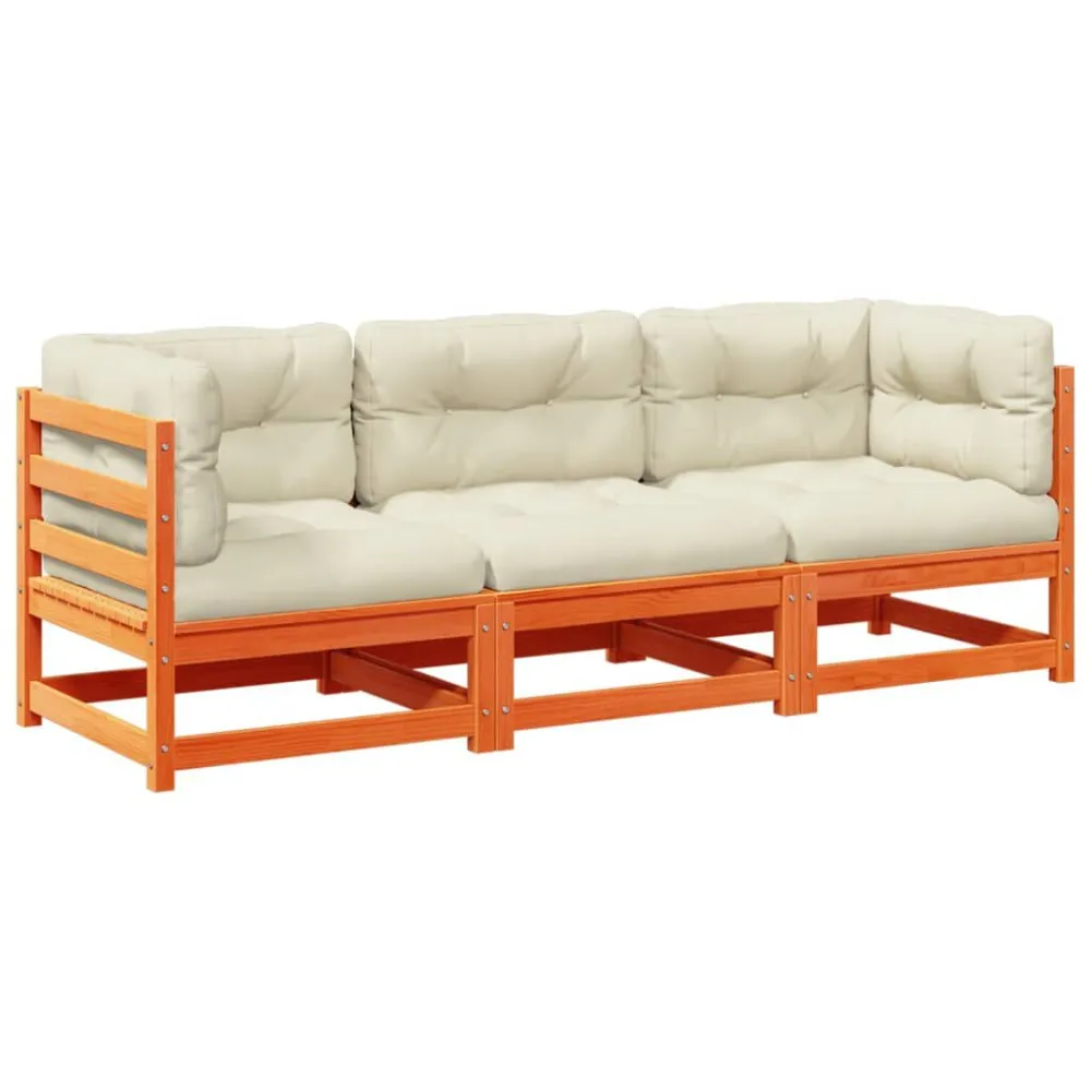Sedia con Braccioli Set Divani Giardino 3 pz con Cuscini Marrone Cera Massello Pino