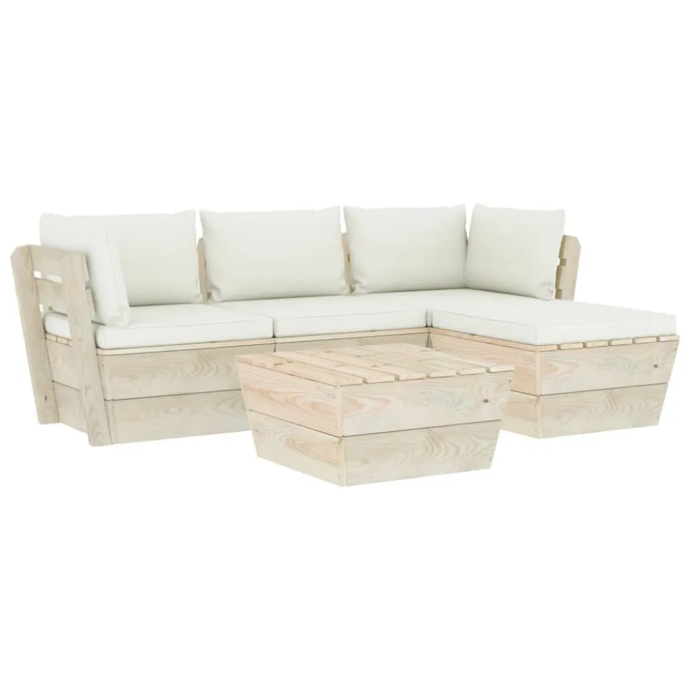 Sedia con Braccioli Set Divani da Giardino su Pallet 5 pz con Cuscini Legno Abete