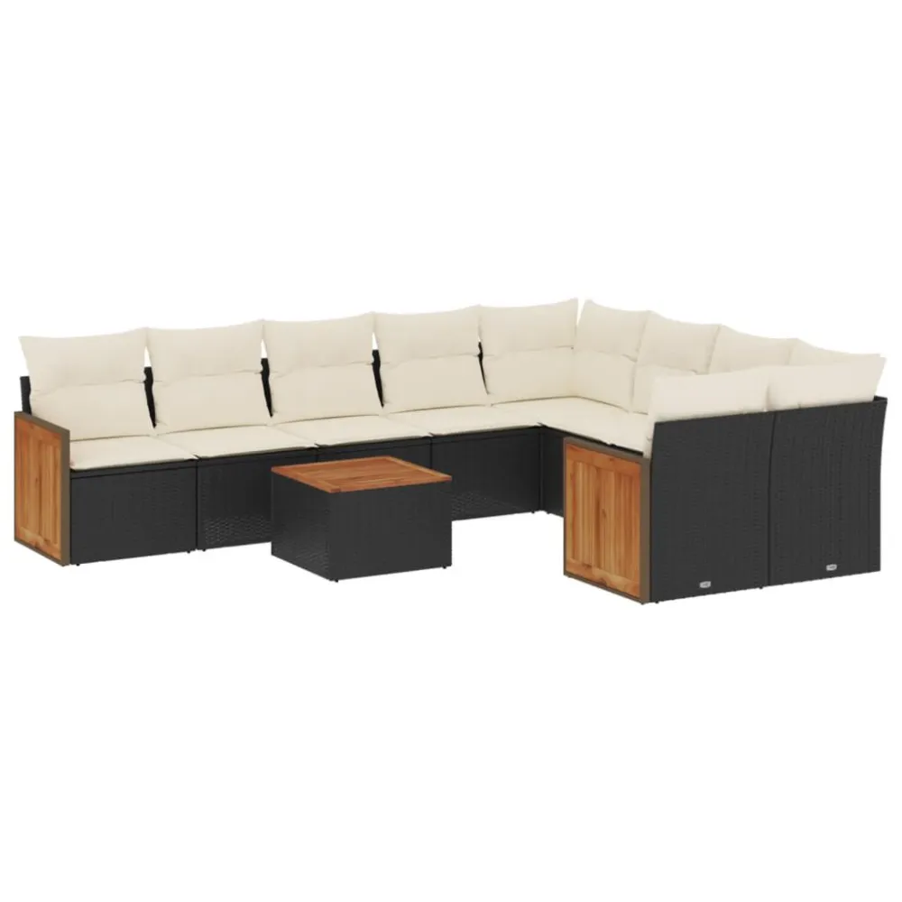 Sedia con Braccioli Set Divani da Giardino 10pz con Cuscini Polyrattan Nero