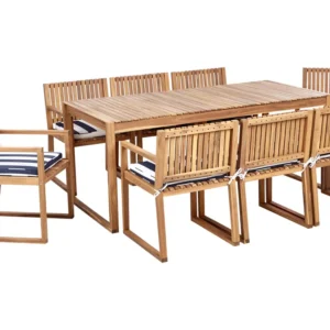 Sedia con Braccioli Set da giardino legno di acacia 8 posti con cuscini blu e bianco SASSARI II