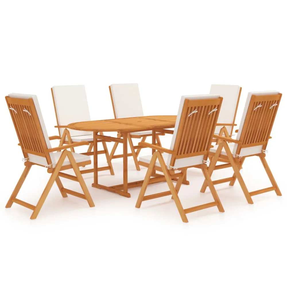 Sedia con Braccioli Set da Pranzo da Giardino 7 pz con Cuscini Legno di Teak