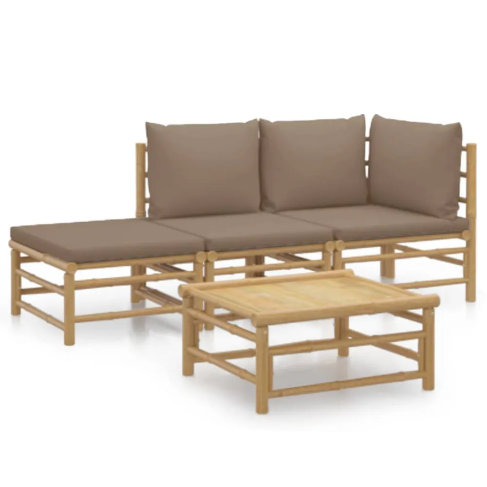 Sedia con Braccioli Set Salotto da Giardino 4pz con Cuscini Tortora Bambù