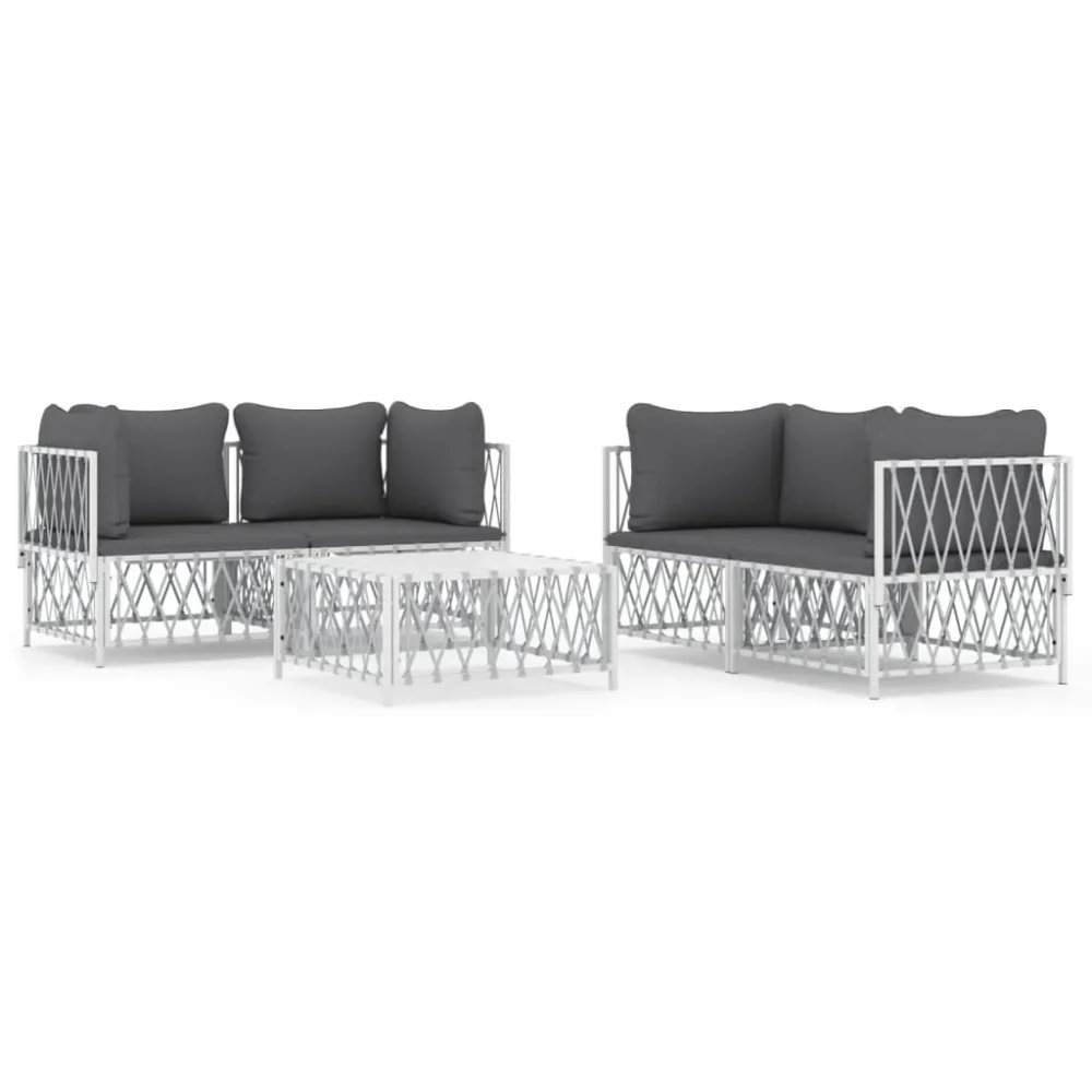 Sedia con Braccioli Set Salotto da Giardino 5 pz con Cuscini Acciaio Bianco