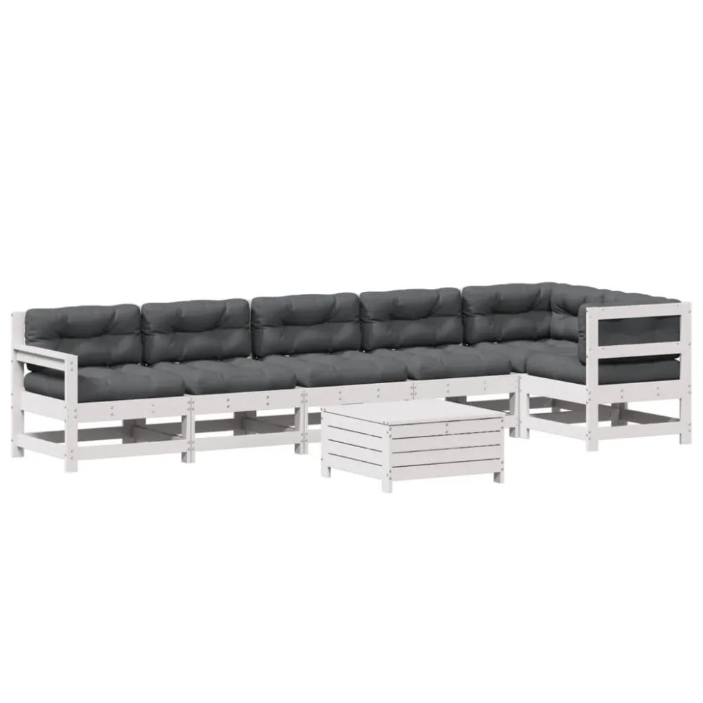 Sedia con Braccioli Set Salotto Giardino 7pz con Cuscini Bianco Legno Massello Pino