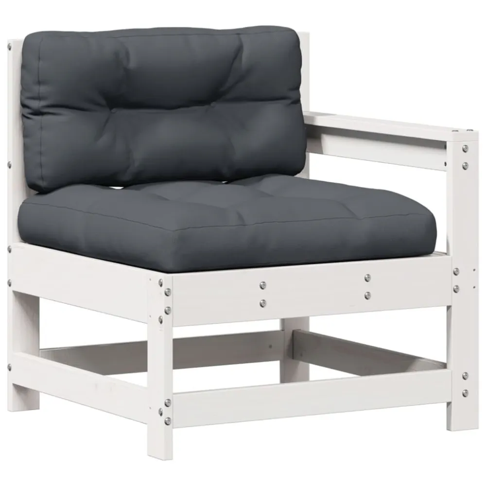 Sedia con Braccioli Set Salotto Giardino 7pz con Cuscini Bianco Legno Massello Pino