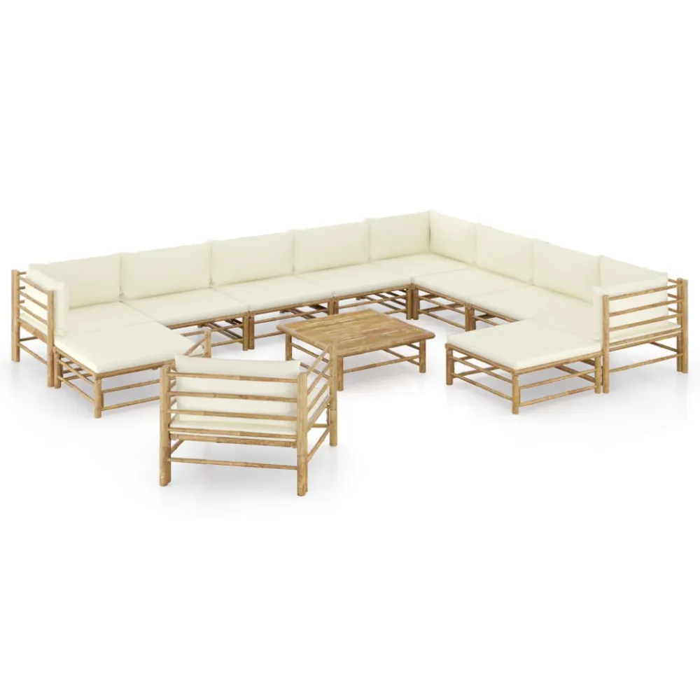 Sedia con Braccioli Set Salotto da Giardino 12pz con Cuscini Bianco Crema Bambù