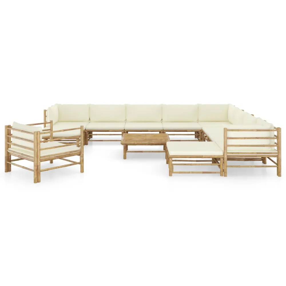 Sedia con Braccioli Set Salotto da Giardino 12pz con Cuscini Bianco Crema Bambù