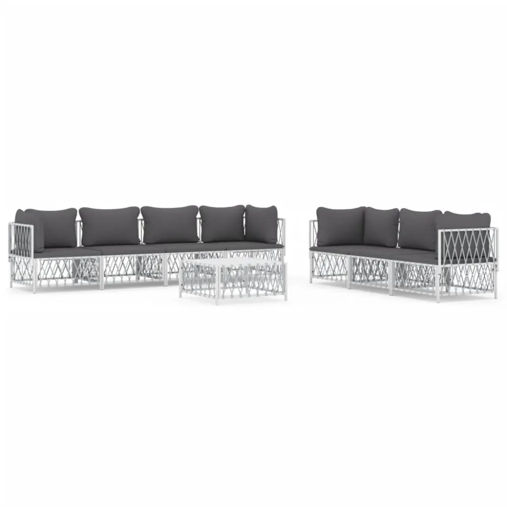 Sedia con Braccioli Set Salotto da Giardino 8 pz con Cuscini Acciaio Bianco