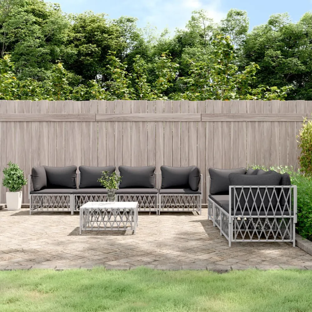 Sedia con Braccioli Set Salotto da Giardino 8 pz con Cuscini Acciaio Bianco
