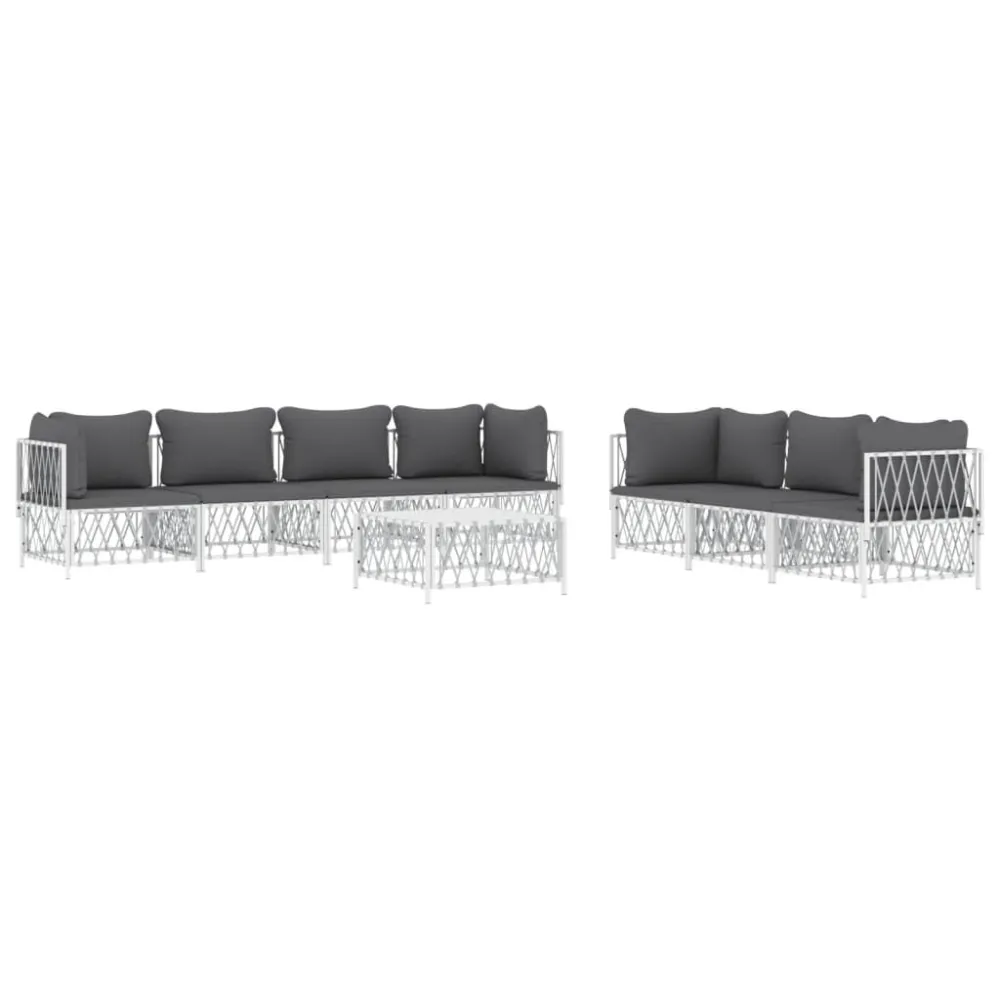 Sedia con Braccioli Set Salotto da Giardino 8 pz con Cuscini Acciaio Bianco