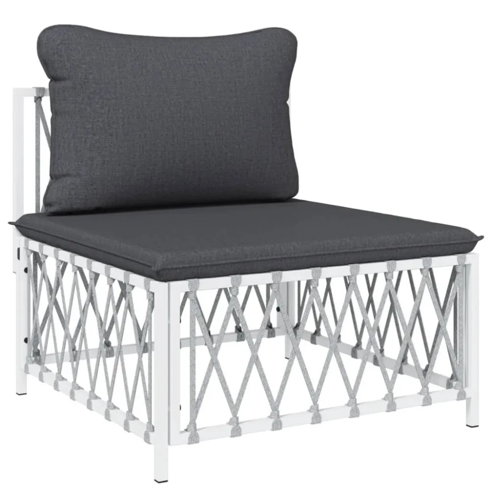 Sedia con Braccioli Set Salotto da Giardino 8 pz con Cuscini Acciaio Bianco