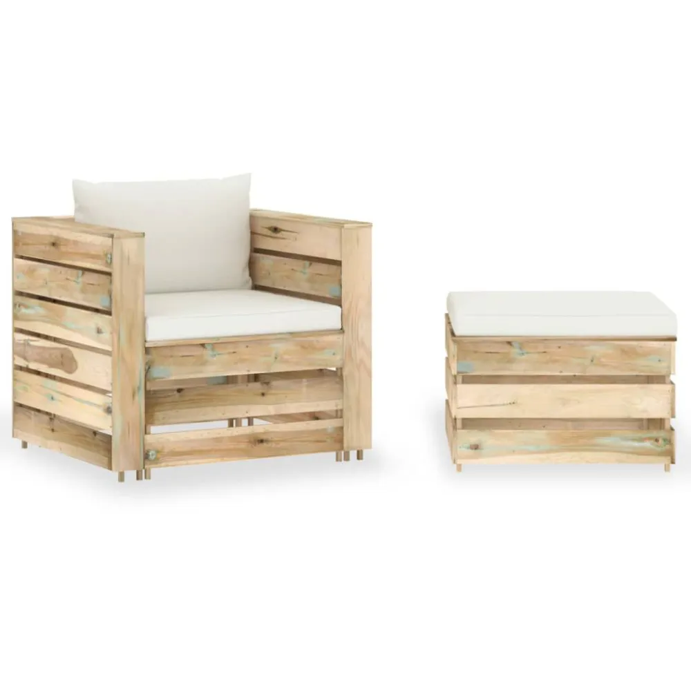 Sedia con Braccioli Set Salotto da Giardino 2pz con Cuscini Legno Impregnato Verde