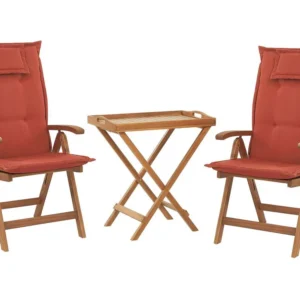 Sedia con Braccioli Set di 2 sedie con cuscini terracotta e tavolino legno di acacia JAVA