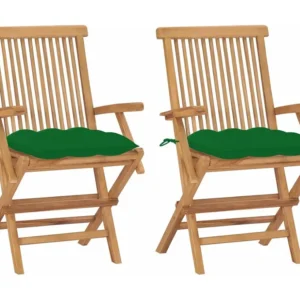 Sedia con Braccioli Set di 2 sedie da giardino con cuscini verdi. Legno massello di teak