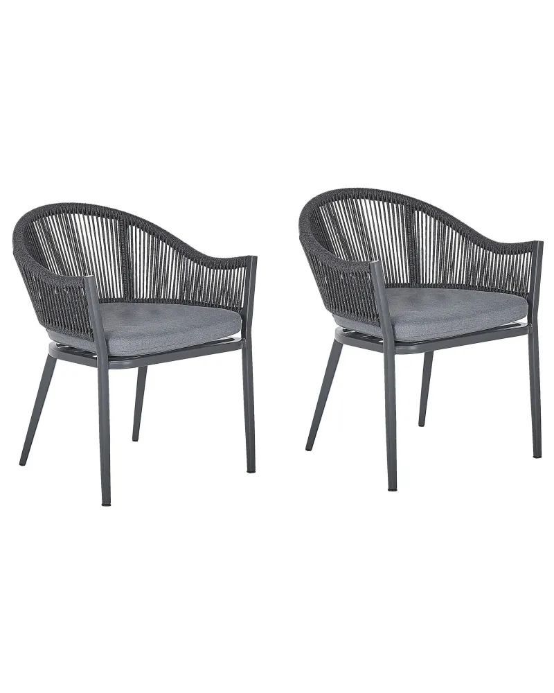 Sedia con Braccioli Set di 2 sedie da giardino con cuscini MILETO Metallo Grigio