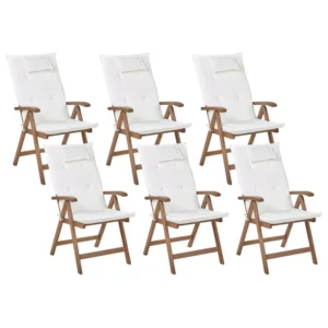 Sedia con Braccioli Set di 6 sedie da giardino con cuscini AMANTEA Legno d'acacia Bianco infangato
