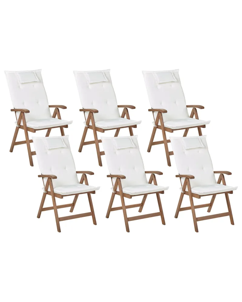Sedia con Braccioli Set di 6 sedie da giardino con cuscini AMANTEA Legno d'acacia Bianco infangato