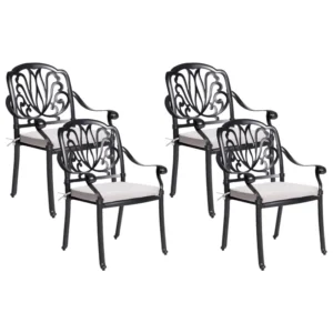 Sedia con Braccioli Set di 4 sedie da giardino con cuscini ANCONA Metallo Nero