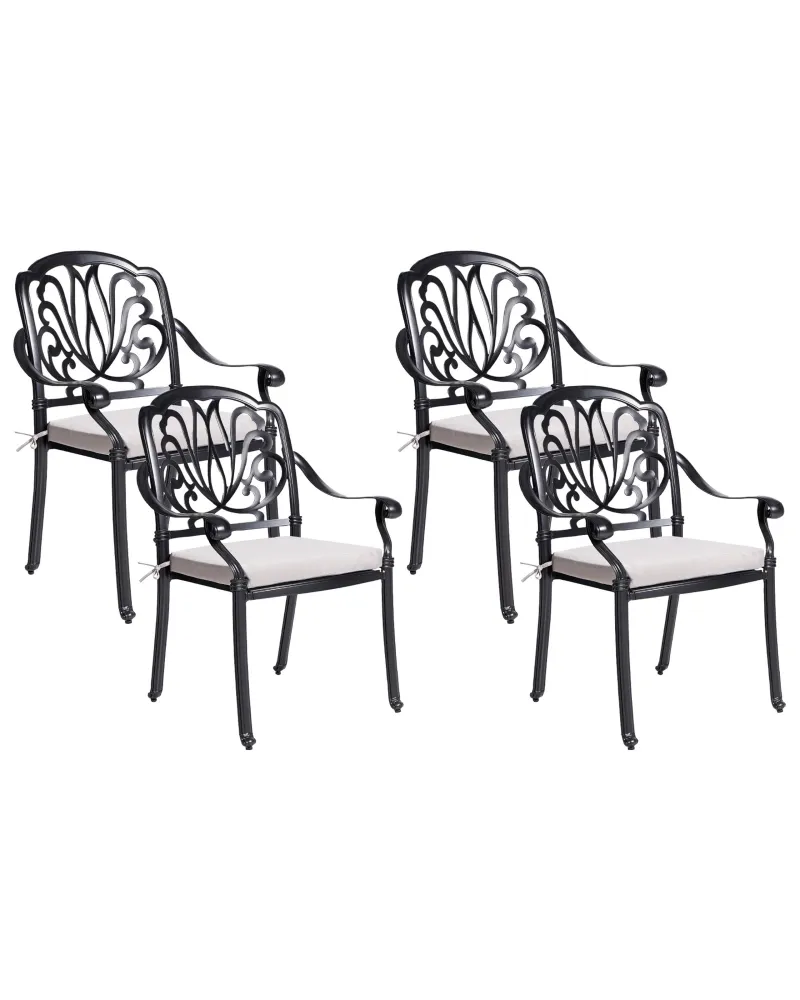 Sedia con Braccioli Set di 4 sedie da giardino con cuscini ANCONA Metallo Nero