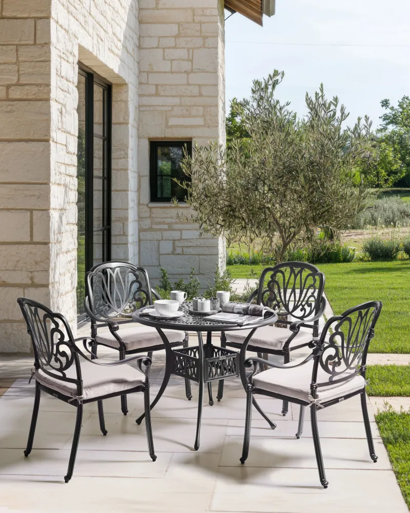 Sedia con Braccioli Set di 4 sedie da giardino con cuscini ANCONA Metallo Nero