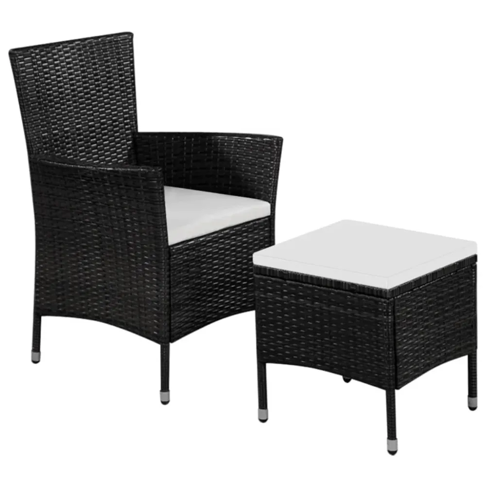 Sedia da Esterno con Sgabello e Cuscini Polyrattan Nero Materiale Alluminio Anodizzato
