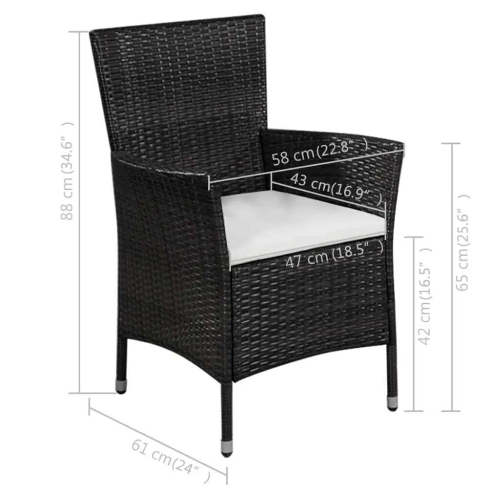 Sedia da Esterno con Sgabello e Cuscini Polyrattan Nero Materiale Alluminio Anodizzato