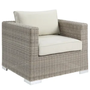 Sedia da giardino con braccioli Resina intrecciata con un cuscino Bianco BUSAN Easy Storage
