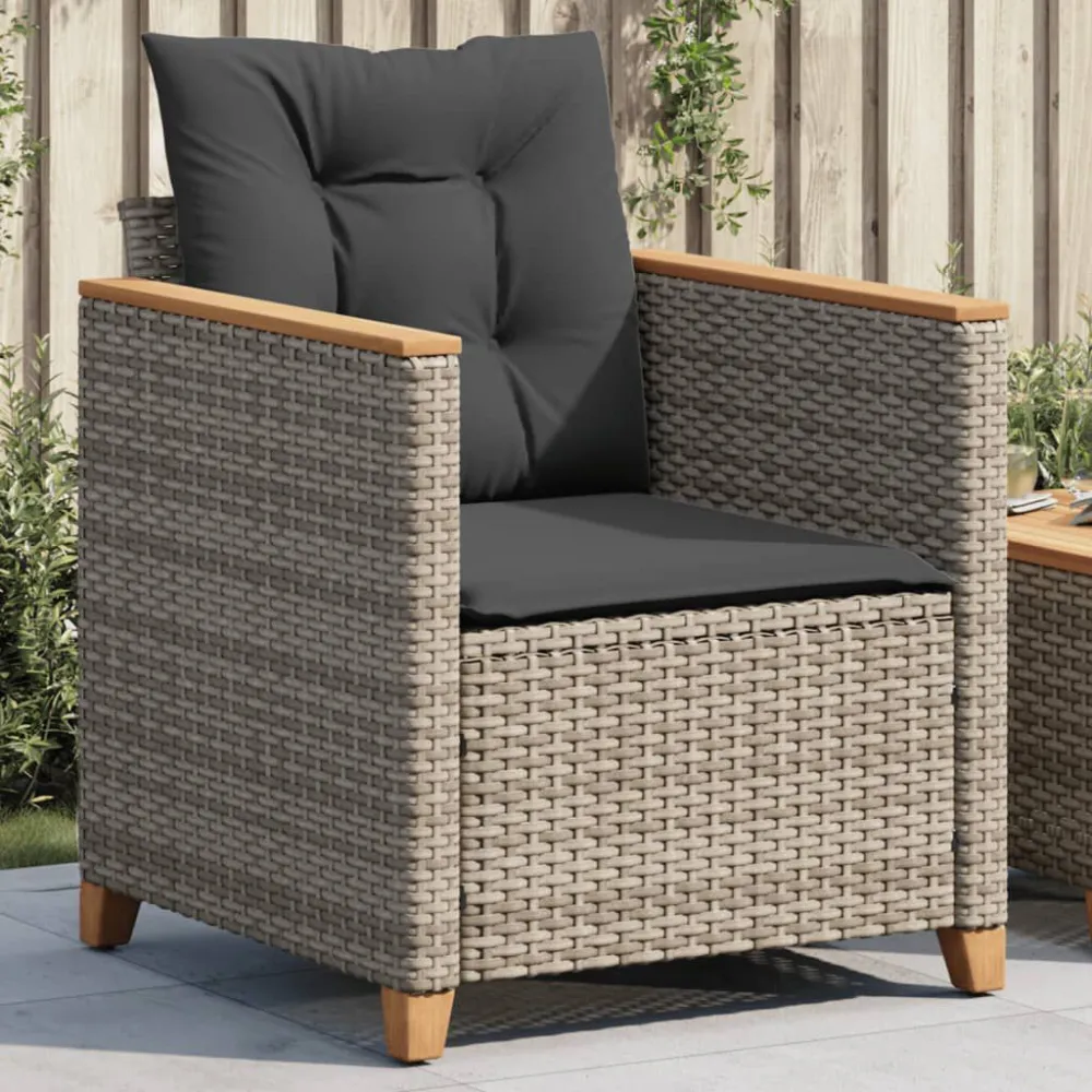 Sedia da Giardino con Cuscini Grigia Polyrattan con Sistema di Montaggio Rapido