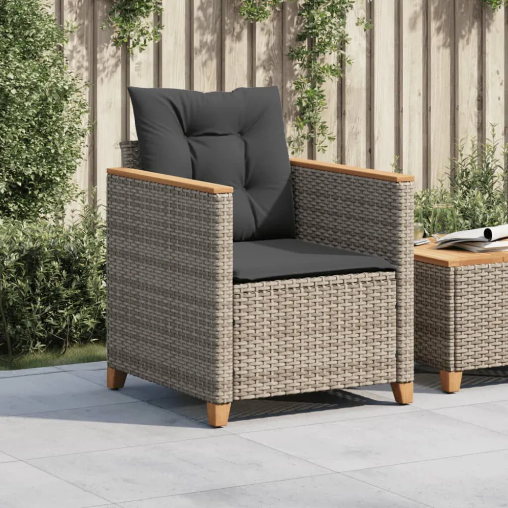 Sedia da Giardino con Cuscini Grigia Polyrattan con Sistema di Montaggio Rapido