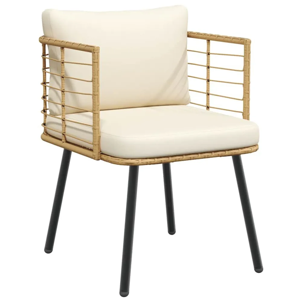 Sedia da Giardino con Cuscini Naturale Polyrattan con Struttura Acciaio