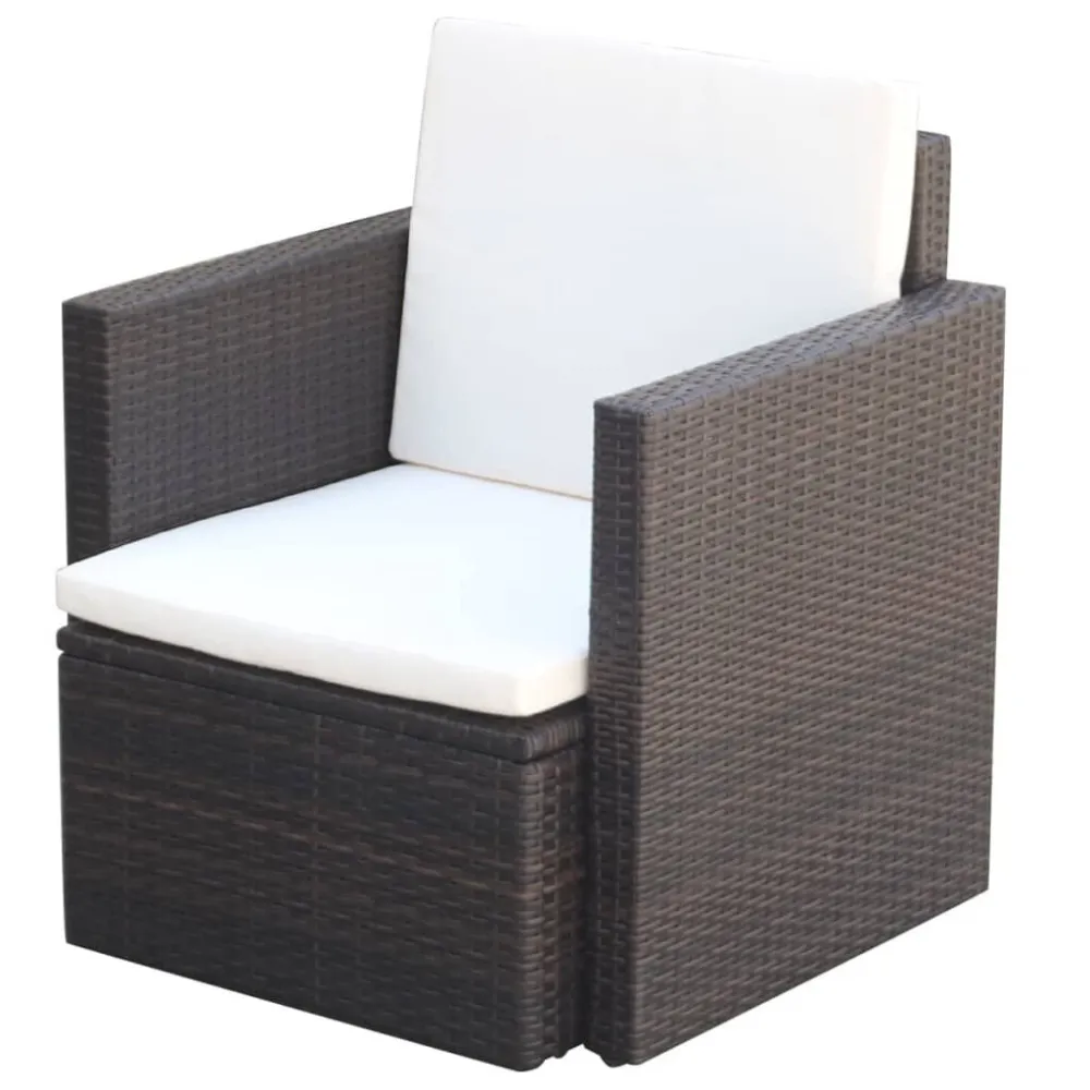 Sedia da Giardino con Cuscini Polyrattan Marrone con Schienale Regolabile
