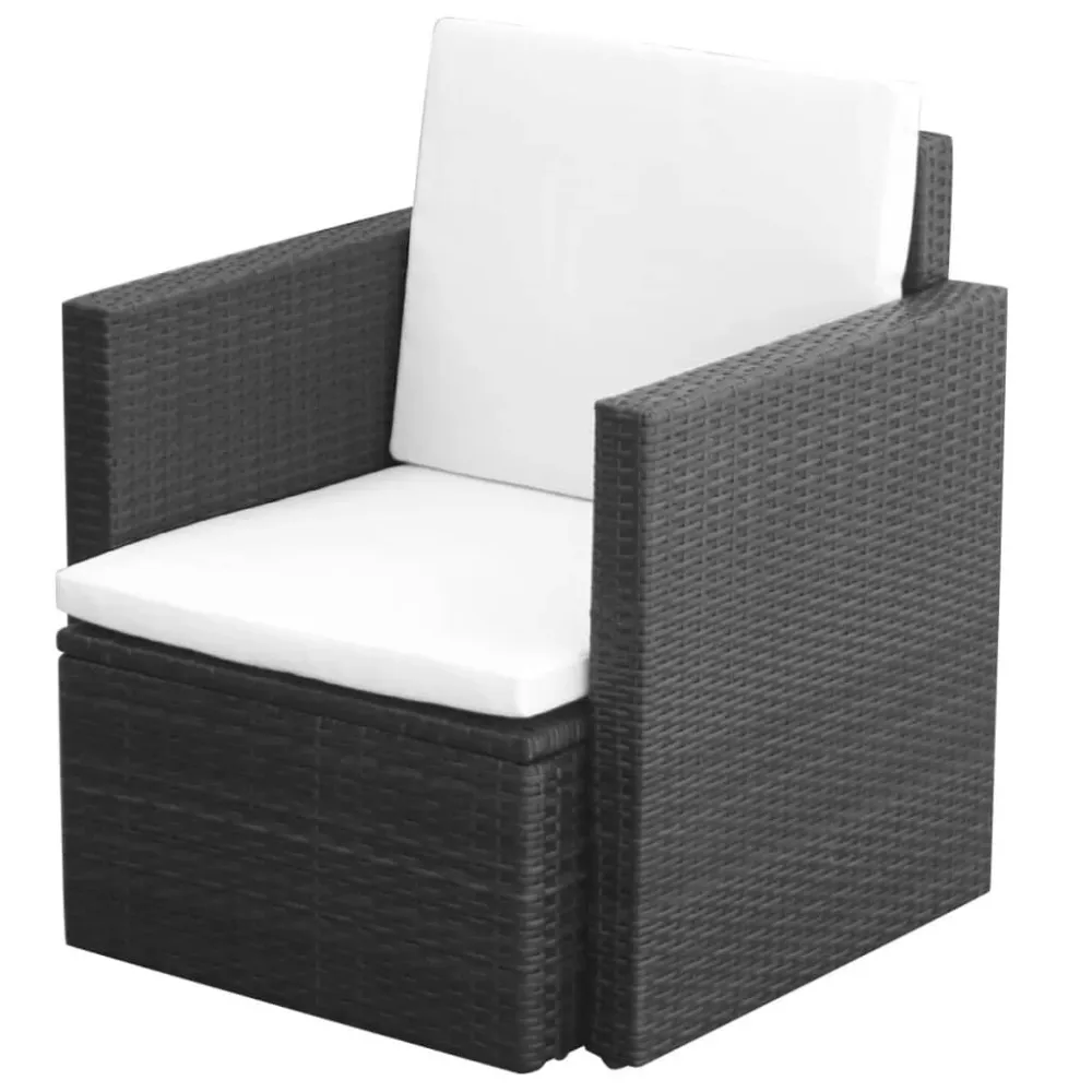 Sedia da Giardino con Cuscini Polyrattan Nero con Cuscino Estraibile