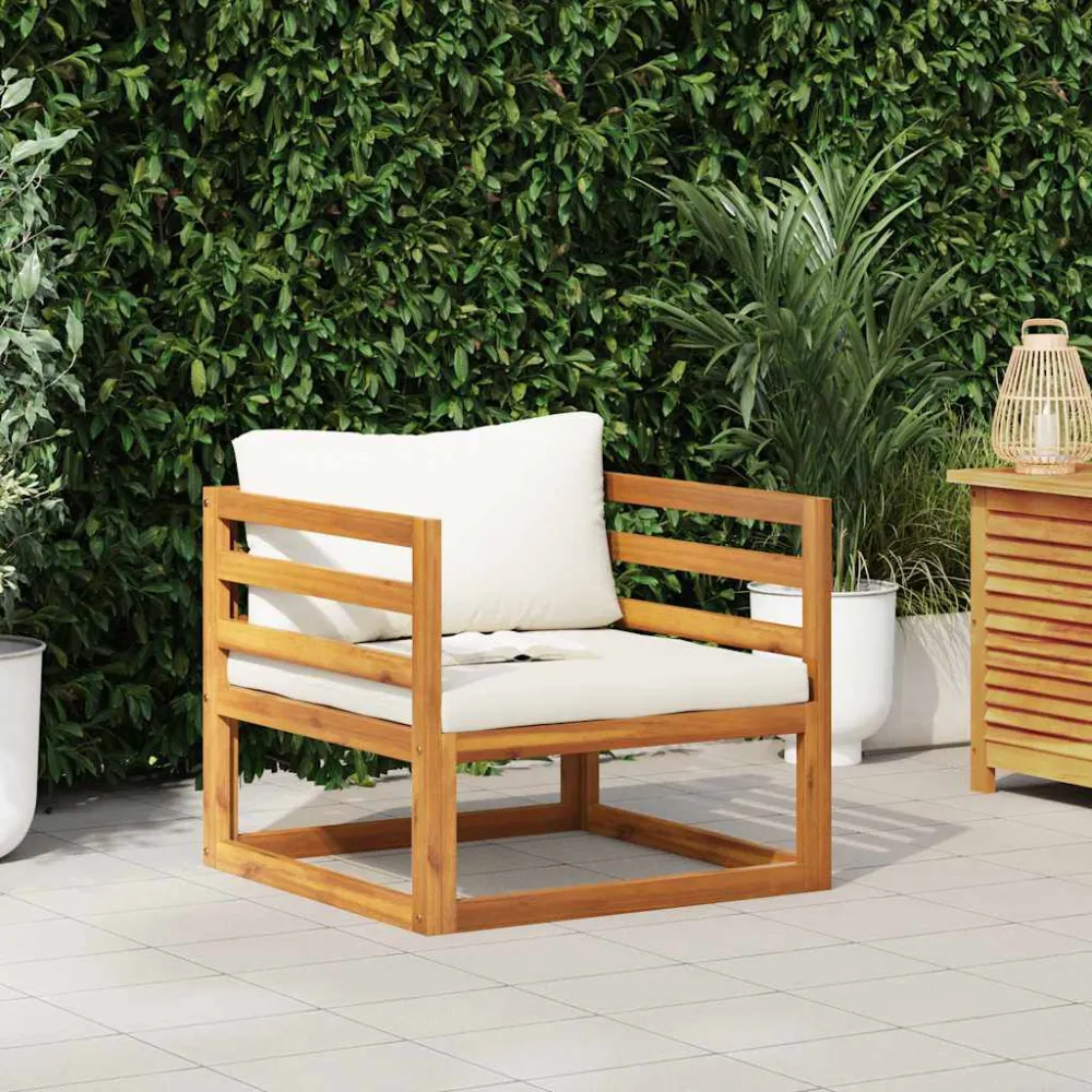 Sedia da Giardino con Cuscino Crema Legno Massello di Acacia con Sistema di Montaggio Rapido