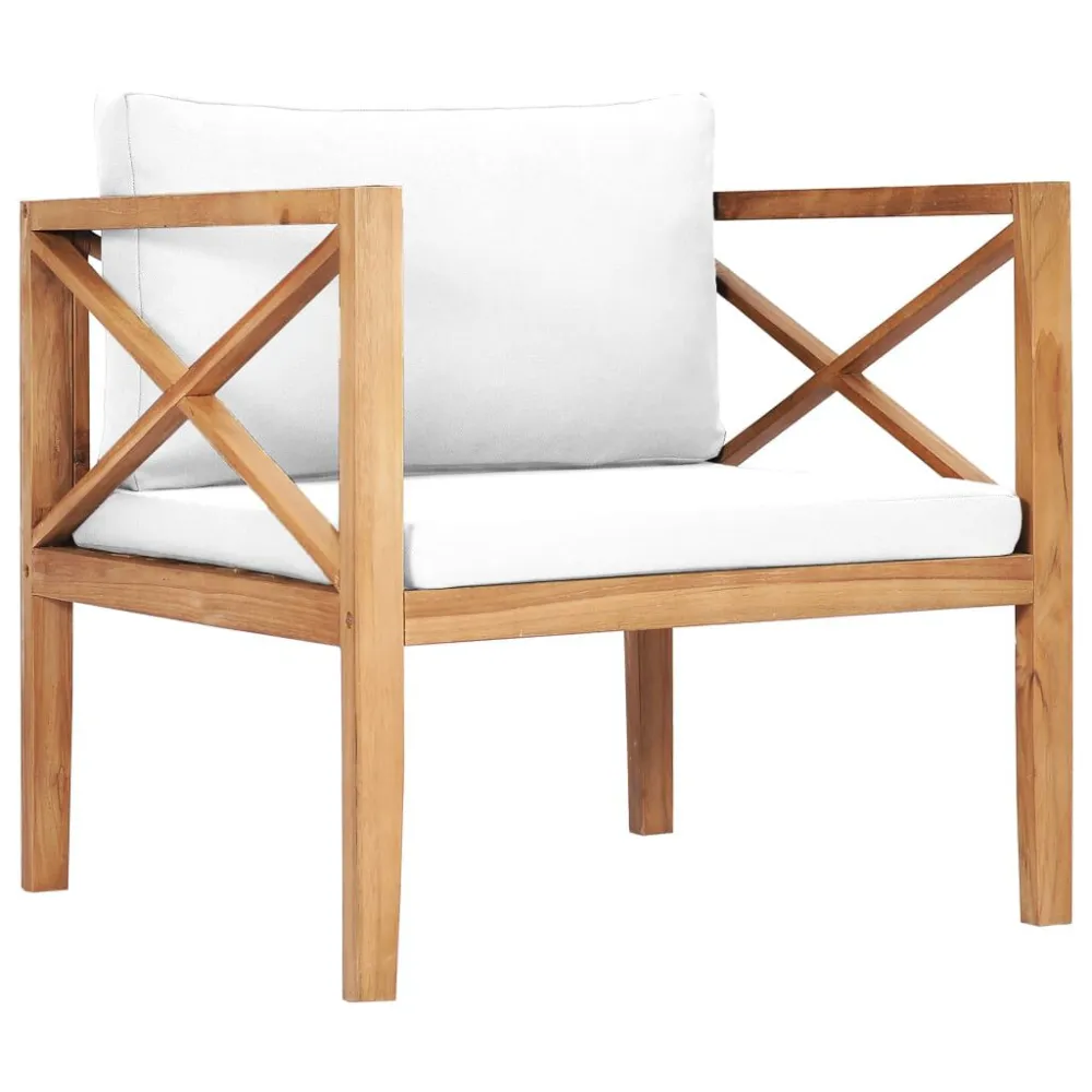 Sedia da Giardino con Cuscino Crema Legno Massello di Teak per Relax all'Aperto